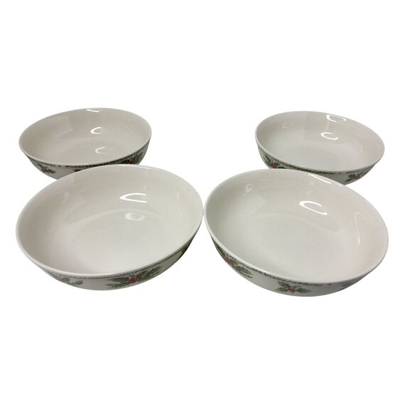 Vintage Set of 4 Ciera Fine Dinnerware Christmas Holly Berries Cereal Soup Bowls - Picture 9 of 10